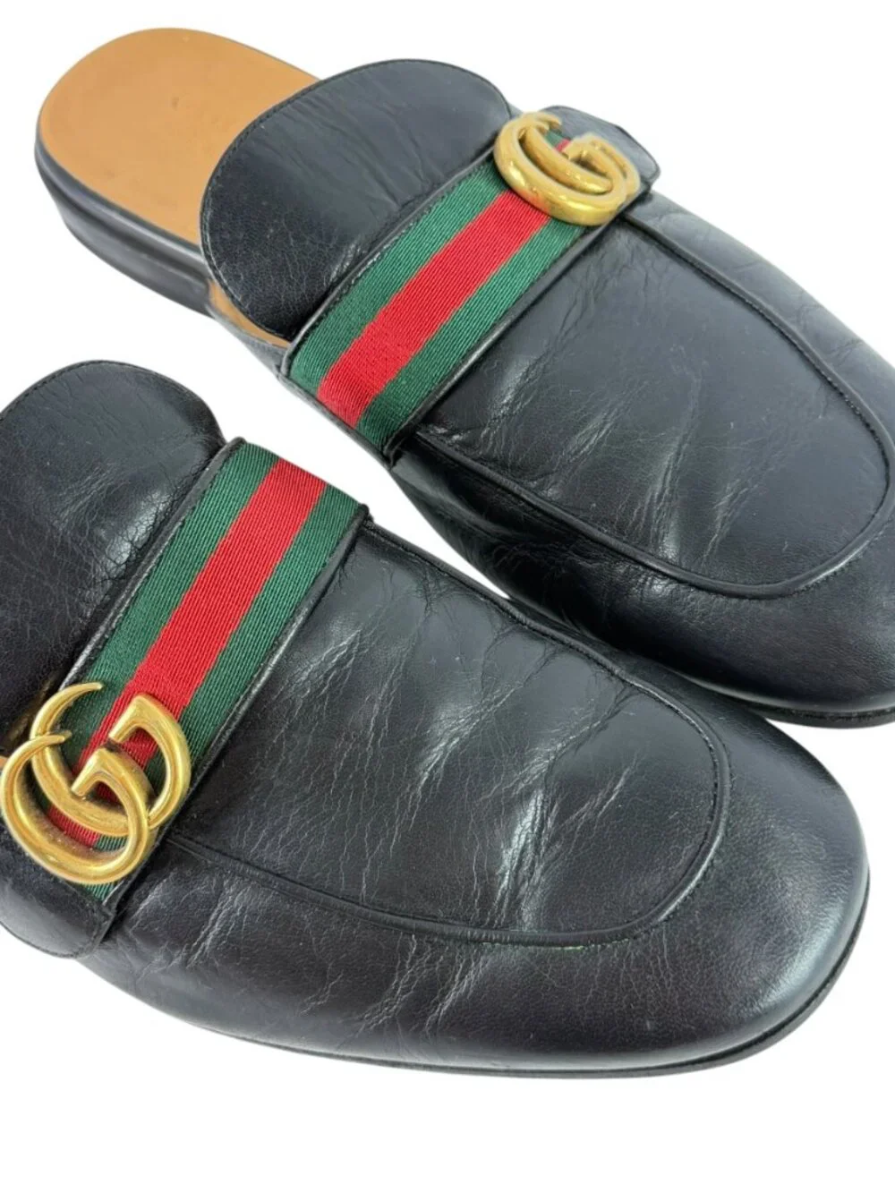 GUCCI Princetown Marmont Black Leather Men's Slides 9 - 9.5US Made in Italy